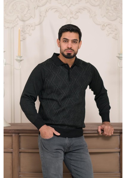 Polo Yaka Desenli Yünlü Erkek Triko Kazak fiyatları