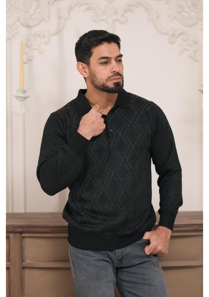 Polo Yaka Desenli Yünlü Erkek Triko Kazak modelleri