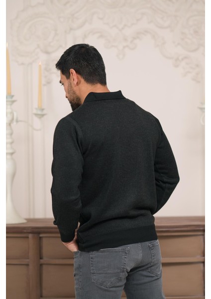 Polo Yaka Desenli Yünlü Erkek Triko Kazak indirimleri