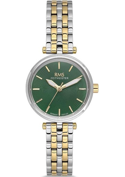 RMS.1.1AG1607.07 Minimal Tasarım Kristal Camlı Çelik Kordon Çelik Kasa 5 Atm Suya Dayanıklı Metalik-Altın Renk Kadın Kol Saati