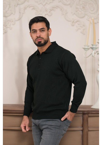 Polo Yaka Düz Renk Yünlü Erkek Triko Kazak fiyatları