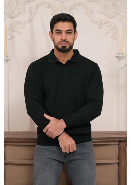 Polo Yaka Düz Renk Yünlü Erkek Triko Kazak modelleri