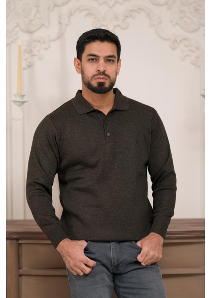 Polo Yaka Düz Renk Yünlü Erkek Triko Kazak fiyatları