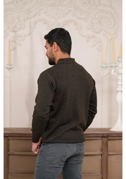 Polo Yaka Düz Renk Yünlü Erkek Triko Kazak fırsatları