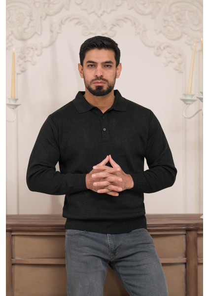 Polo Yaka Düz Renk Yünlü Erkek Triko Kazak fiyatları