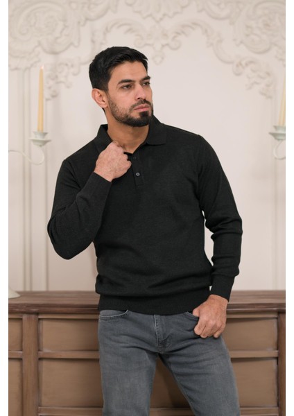 Polo Yaka Düz Renk Yünlü Erkek Triko Kazak modelleri