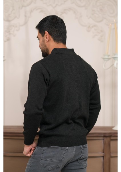 Polo Yaka Düz Renk Yünlü Erkek Triko Kazak fırsatları