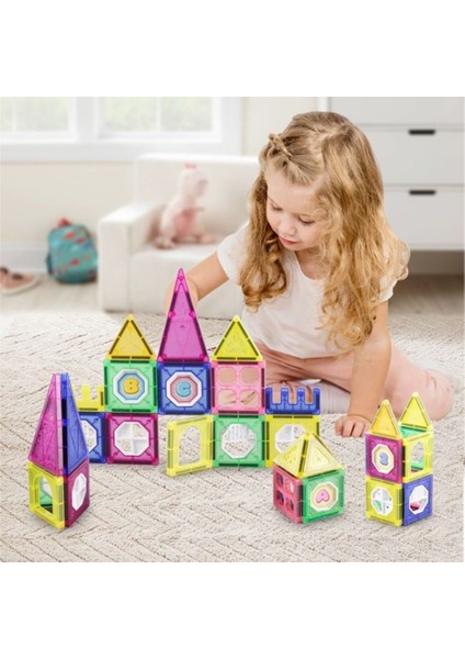 Manyetik Yapı Blokları Çocuklar Için Renkli 3 Boyutlu 34 Parça Manyetik Karo Oyun Seti