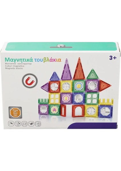 Manyetik Yapı Blokları Çocuklar Için Renkli 3 Boyutlu 34 Parça Manyetik Karo Oyun Seti fiyatları