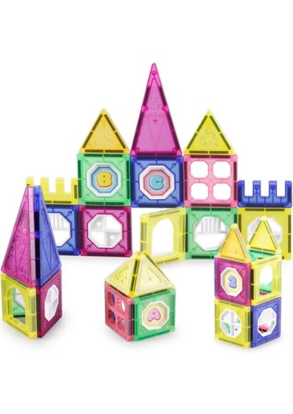 Manyetik Yapı Blokları Çocuklar Için Renkli 3 Boyutlu 34 Parça Manyetik Karo Oyun Seti modelleri