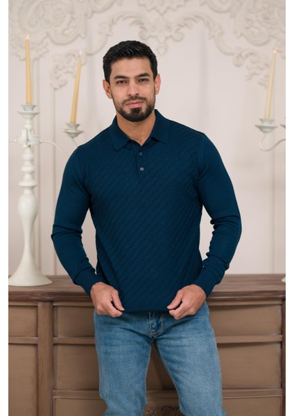 Polo Yaka Slimfit Desenli Yünlü Erkek Triko Kazak fiyatları