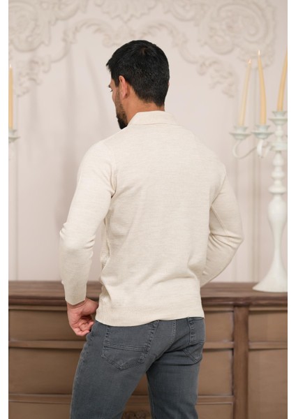 Polo Yaka Slimfit Desenli Yünlü Erkek Triko Kazak indirimleri