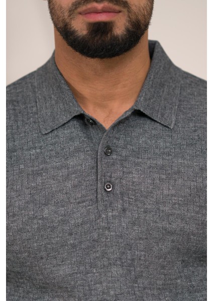 Polo Yaka Slimfit Desenli Yünlü Erkek Triko Kazak fırsatları