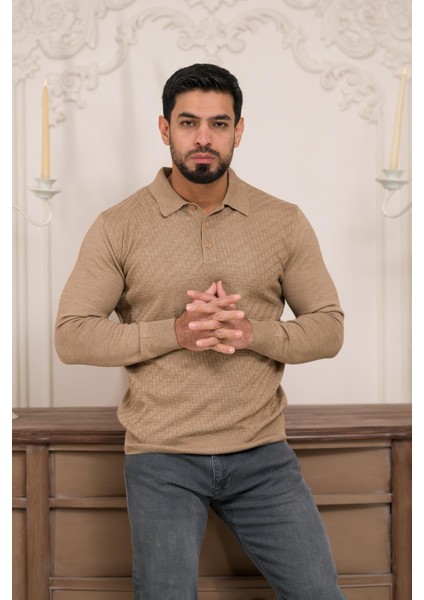Polo Yaka Slimfit Desenli Yünlü Erkek Triko Kazak fiyatları