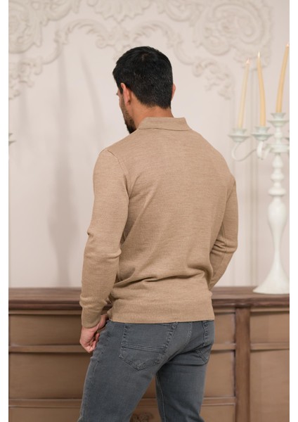 Polo Yaka Slimfit Desenli Yünlü Erkek Triko Kazak fırsatları