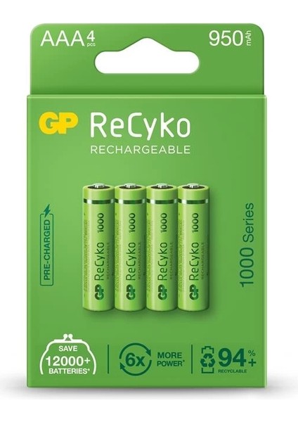 Aaa 950 Mah Şarjlı Ince Kalem Pil 4'lü Paket GP100AAHCEMTR-4LÜ