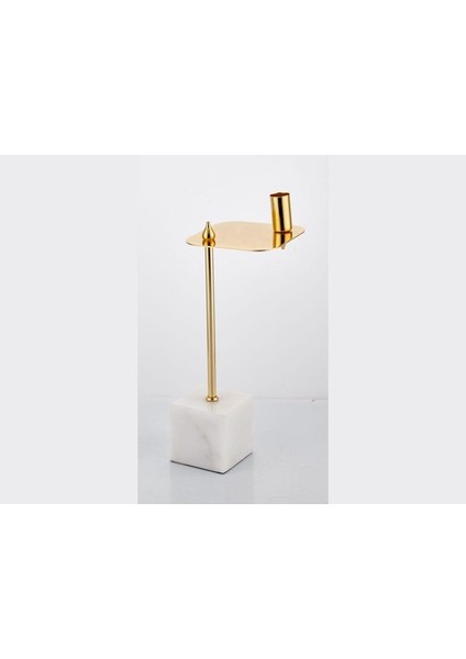 Evza Mermer Kare Asimetrik Mumluk Beeeyaz Gold 12,5*12,5*31 cm
