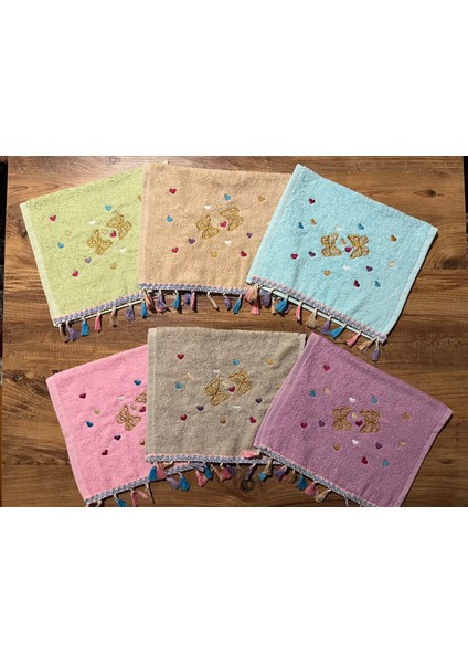6'lı Pamuklu Kelebekli Nakışlı Püsküllü Hediyelik Çeyizlik 30 x 50 cm Mutfak Havlusu fiyatları