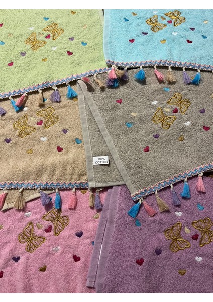 6'lı Pamuklu Kelebekli Nakışlı Püsküllü Hediyelik Çeyizlik 30 x 50 cm Mutfak Havlusu modelleri