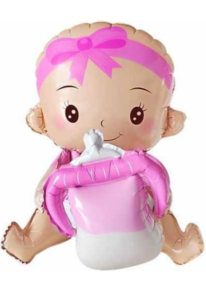 55 cm Biberonlu Kız Bebek Folyo Balon Helyuma Uygun Hoşgeldin Bebek Süsü