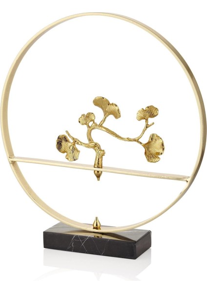 Evza Mermer Halka Içinde Gingko Ağaç Siyah Gold 8*37*40 cm