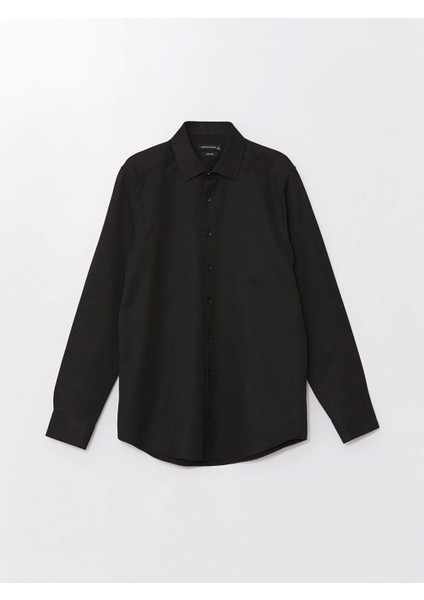 Formal Siyah Slim Fit Uzun Kollu Armürlü Erkek Gömlek