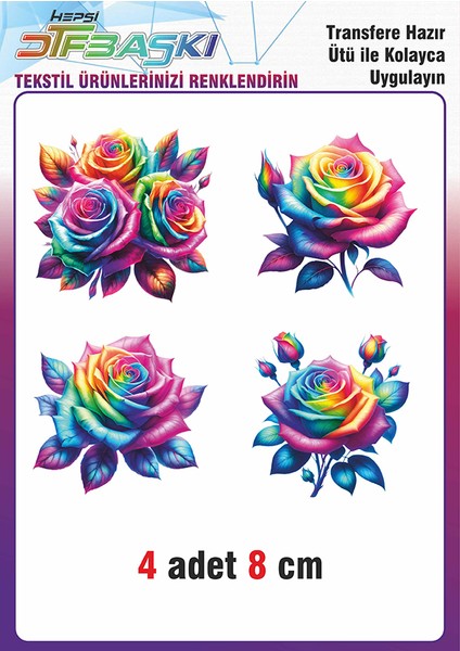 Renkli Gül Ütü ile Yapışan Tekstil Dtf Baskı