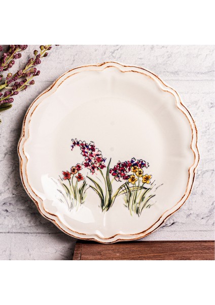 Wild - 6 Parça Porselen Kahvaltı Takımı Pasta Seti Pasta Tabağı Tatlı Tabağı Kahvaltılık Tabak 21CM