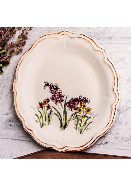Wild - 6 Parça Porselen Kahvaltı Takımı Pasta Seti Pasta Tabağı Tatlı Tabağı Kahvaltılık Tabak 21CM