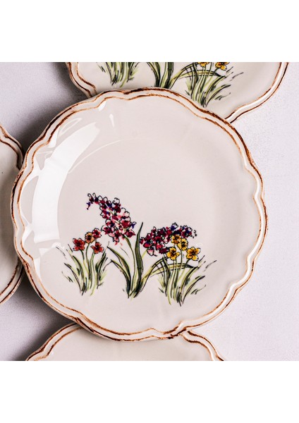 Wild - 6 Parça Porselen Kahvaltı Takımı Pasta Seti Pasta Tabağı Tatlı Tabağı Kahvaltılık Tabak 21CM