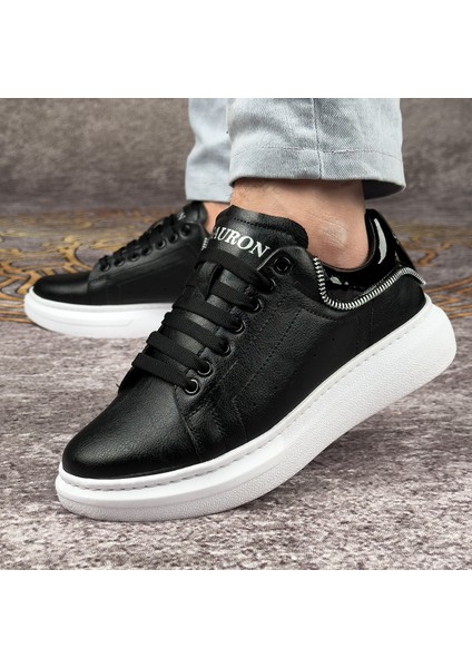 Siyah Renk Beyaz Tabanlı Fermuar Detaylı Spor Ayakkabı Günlük Sneaker Ortopedik Tabanlı Meq3
