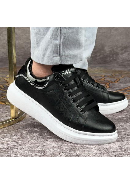 Siyah Renk Beyaz Tabanlı Fermuar Detaylı Spor Ayakkabı Günlük Sneaker Ortopedik Tabanlı Meq3 fiyatları