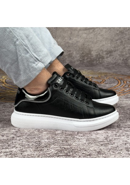 Siyah Renk Beyaz Tabanlı Fermuar Detaylı Spor Ayakkabı Günlük Sneaker Ortopedik Tabanlı Meq3 modelleri