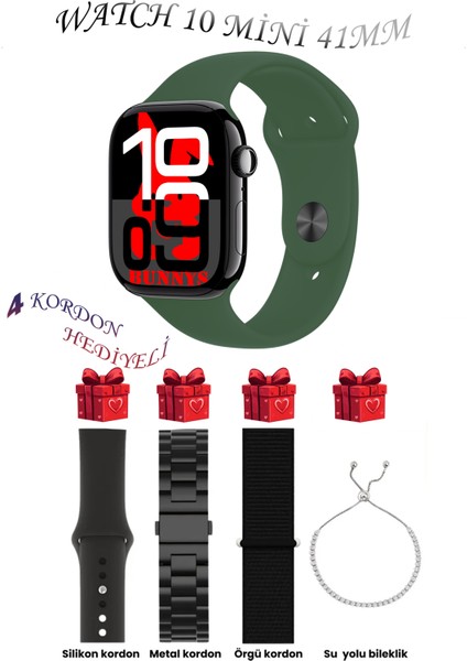 Omix X400 Uyumlu Haki Akıllı Saat Watch 10 Mini Kordon Hediyeli Amoled Ekran 41MM