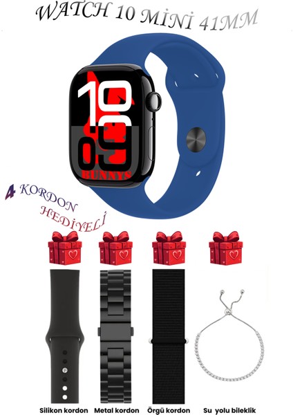 Huawei P30 Pro Uyumlu Mavi Akıllı Saat Watch 10 Mini Kordon Hediyeli Amoled Ekran 41MM