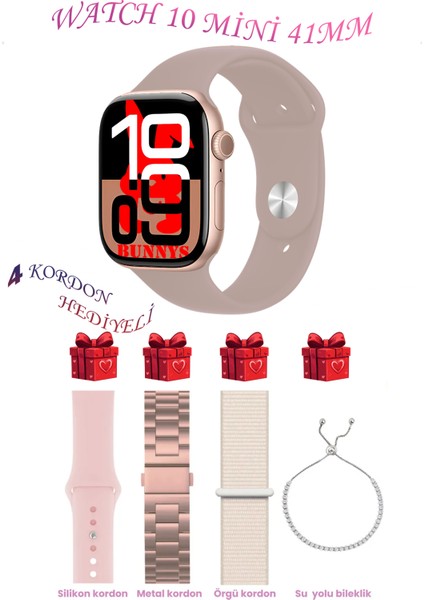 Huawei Uyumlu Gül Akıllı Saat Watch 10 Mini Kordon Hediyeli Amoled Ekran 41MM