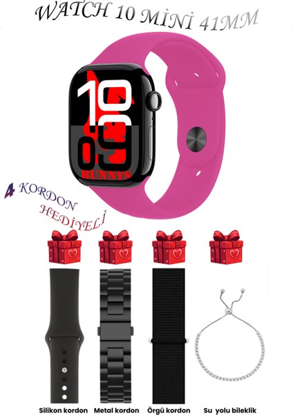 Huawei P50 Uyumlu Pembe Akıllı Saat Watch 10 Mini Kordon Hediyeli Amoled Ekran 41MM