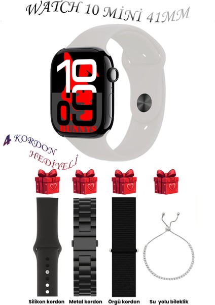 Omix X600 Uyumlu Taş Akıllı Saat Watch 10 Mini Kordon Hediyeli Amoled Ekran 41MM