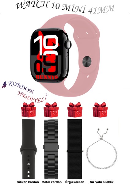 Omix X600 Uyumlu Tozpembe Akıllı Saat Watch 10 Mini Kordon Hediyeli Amoled Ekran 41MM