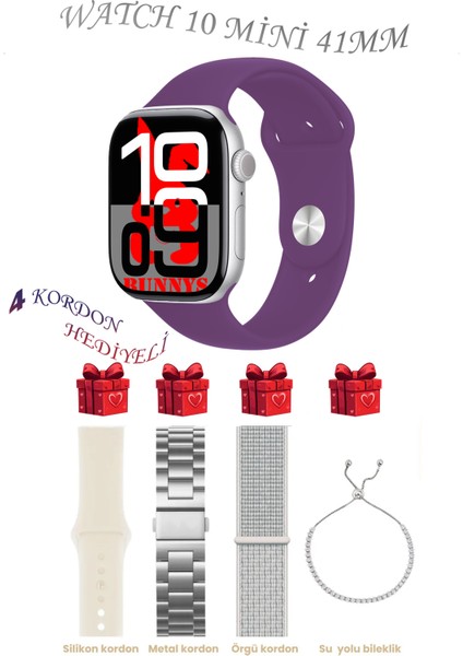 Huawei Uyumlu Mor Akıllı Saat Watch 10 Mini Kordon Hediyeli Amoled Ekran 41MM