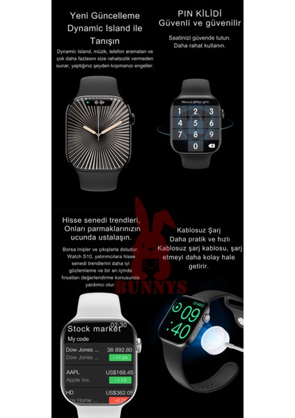 Omix X400 Uyumlu Kırmızı Akıllı Saat Watch 10 Mini Kordon Hediyeli Amoled Ekran 41MM