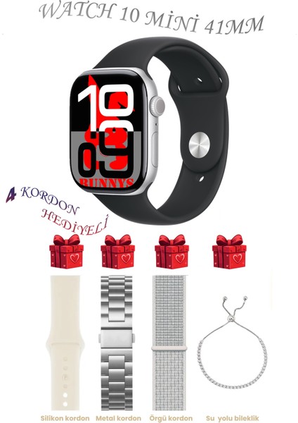 Huawei P50 Uyumlu Siyah Akıllı Saat Watch 10 Mini Kordon Hediyeli Amoled Ekran 41MM