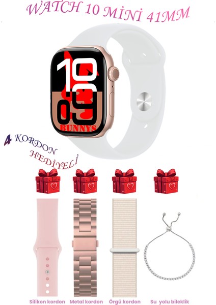 Omix X700 Uyumlu Beyaz Akıllı Saat Watch 10 Mini Kordon Hediyeli Amoled Ekran 41MM