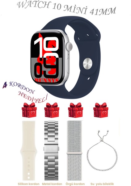 Huawei Uyumlu Lacivert Akıllı Saat Watch 10 Mini Kordon Hediyeli Amoled Ekran 41MM