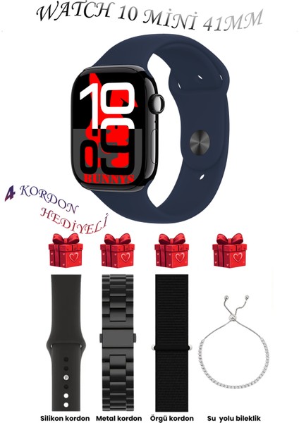 Lg Uyumlu Lacivert Akıllı Saat Watch 10 Mini Kordon Hediyeli Amoled Ekran 41MM