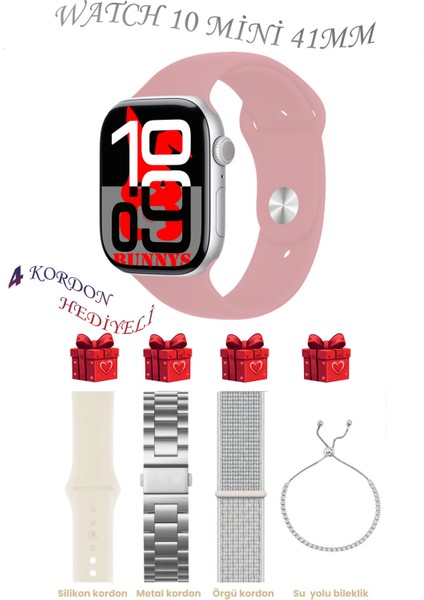 Lg Uyumlu Tozpembe Akıllı Saat Watch 10 Mini Kordon Hediyeli Amoled Ekran 41MM