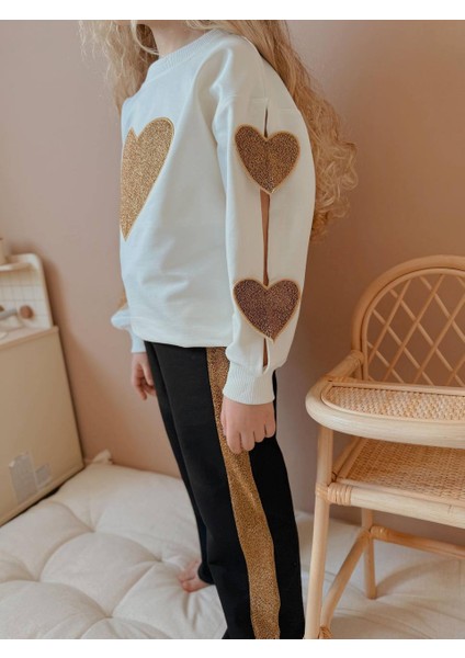 Yigit Butik Kalp Nakışlı Simli Kız Çocuk Alt Üst Takım fiyatları