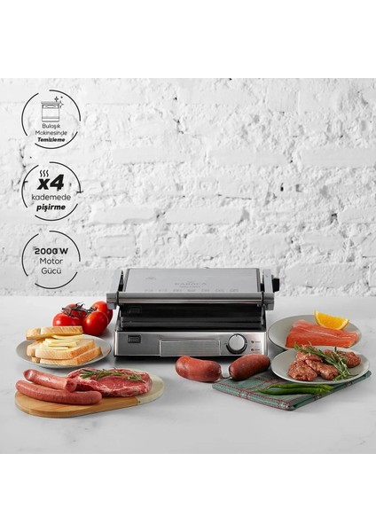 Yanmaz Yapışmaz Paslanmaz Çelik Biogranit Izgara ve Tost Makinesi Inox, 2000W
