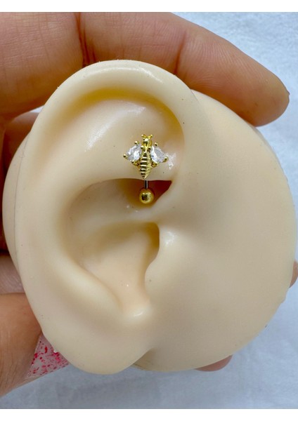 Çelik Barlı Zirkon Taşlı Arılı Rook Piercin ( 1 Adet )