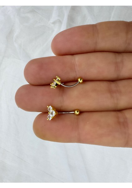 Çelik Barlı Zirkon Taşlı Kalpli Rook Piercin ( 1 Adet )